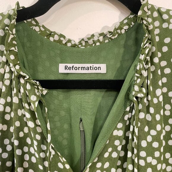 Last Chance! New Reformation Marcy Spotted Mini Dress Moiret Green 4, S $218 - Picture 7 of 11